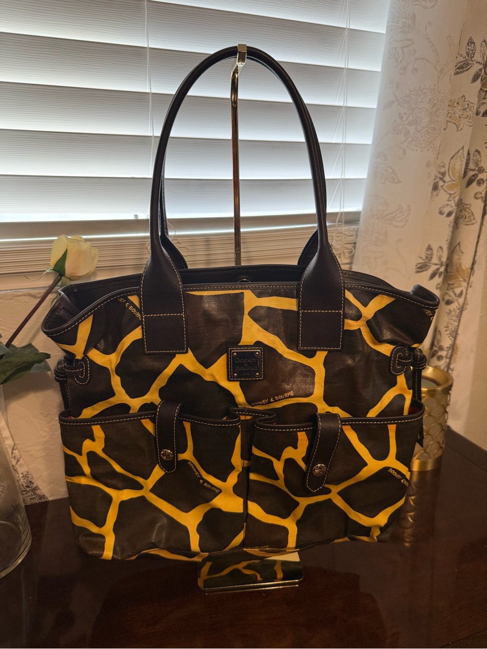 Dooney & Bourke Yellow Giraffe Print Coated Canvas Tote